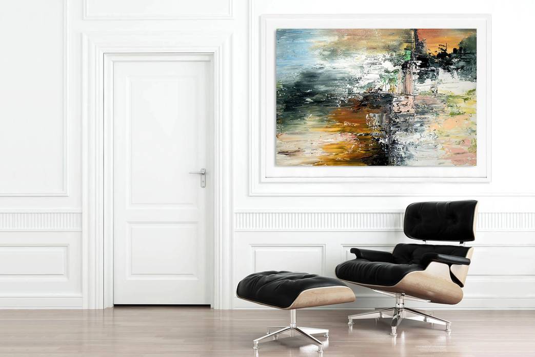 Hallway Handmade Hand-painted Contemporary Pink White Abstract Y0QB9